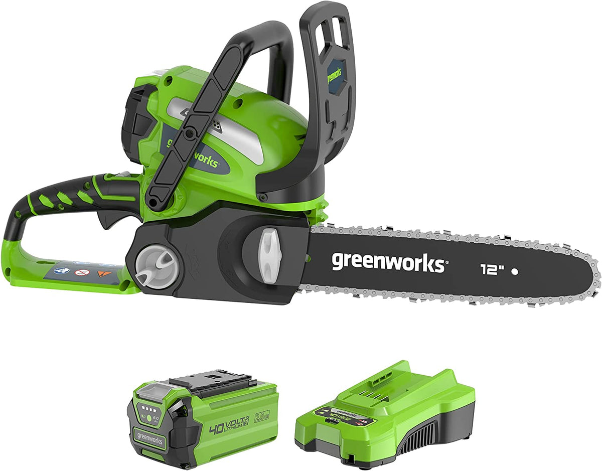 Greenworks チェーンソー 充電式チェーンソー コードレス 40Vガイドバー長300mm ブラシレスモーター 超強力(2Ahバッテリー1個・充電器付)  伐採 薪つくり 剪定 枝打ち