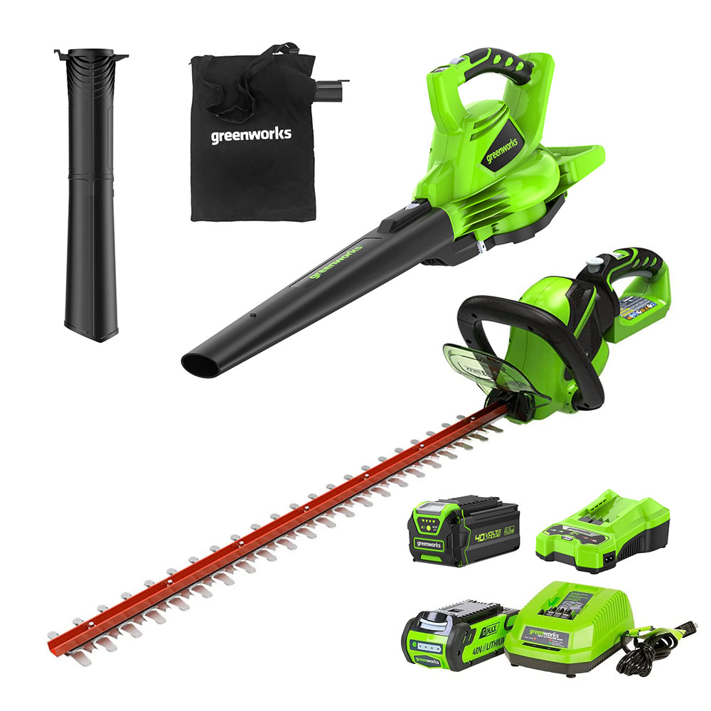 Greenworks 40V 充電式ブロワーブレード掃除機とクリッパー、バッテリーと充電器付き