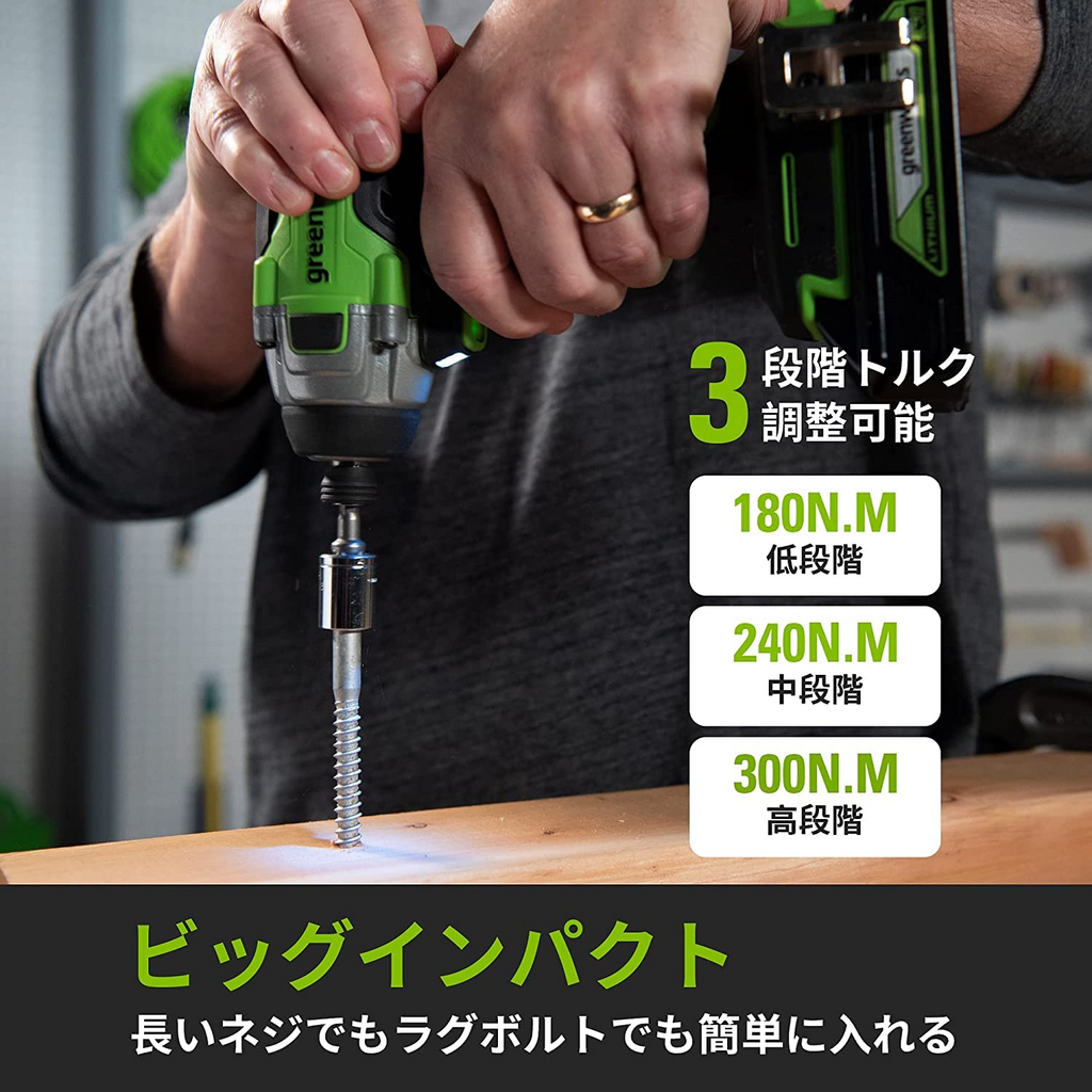 greenworksインパクトドライバー 充電式いんぱくとドライバー 電動