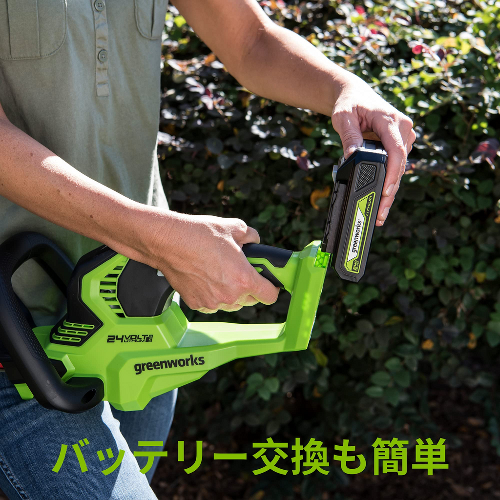 greenworks 24V 2ah 充電式リチウムイオ ン·バッテリー usb付き スマートフォン、USB機器の充電にも 小型/軽量/高容量/バッテリー容量指示ライト付き