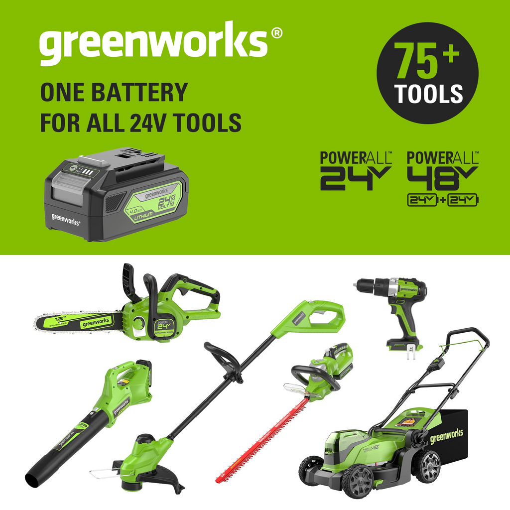Greenworks 2*24V 356mm ブラシレス充電式チェーンソーと剪定ばさみ、バッテリーと充電器が付属